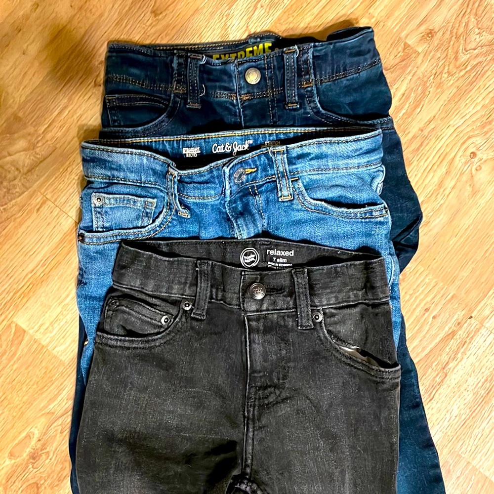 3 pair lot boys jeans Lee Cat & Jack Wonder Nation size 7 / 7S